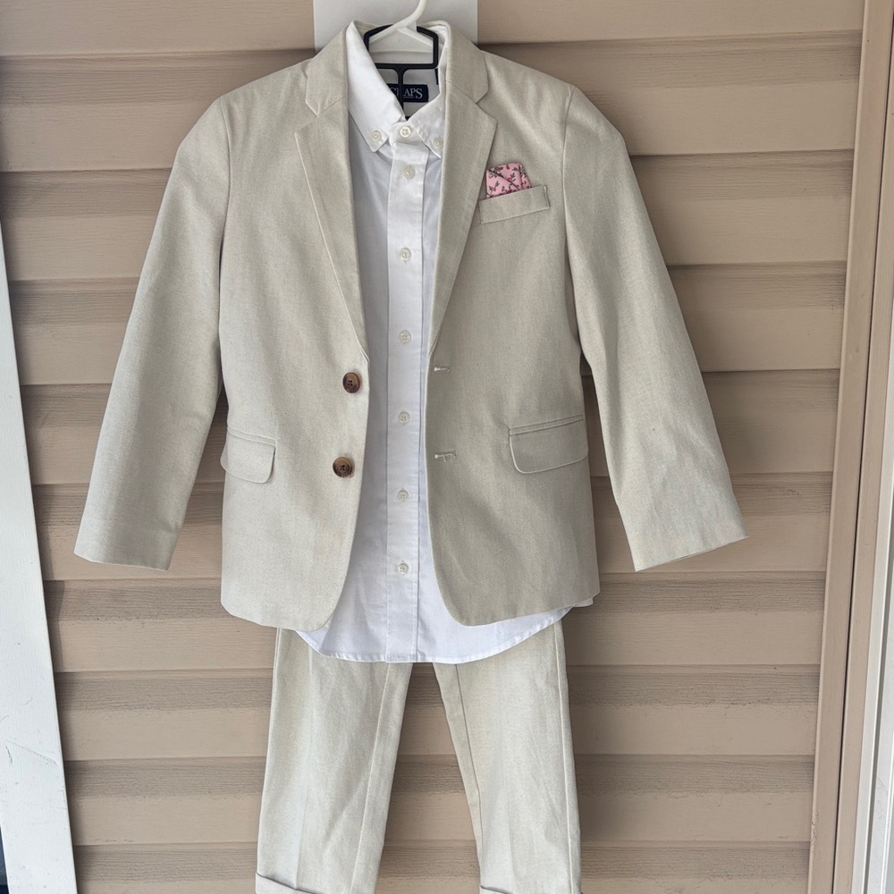 Nautica Boys Beige Blazer and Pants Set with White Shirt